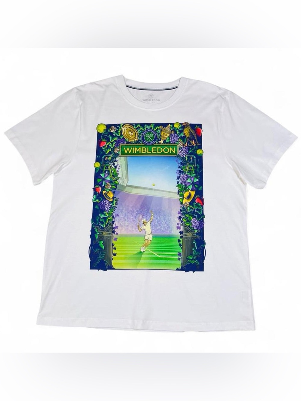 NWOT! Official Wimbledon Tennis Graphic White T-shirt Tee Men’s Sz XL/44” Chest